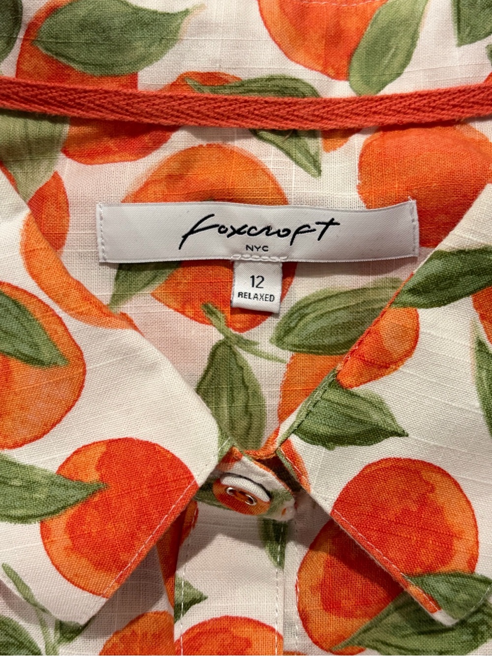 Foxcroft Peach-Print 100% Cotton Button Down Shirt (12) - Picture 7 of 10
